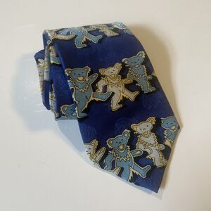 Vintage Grateful Dead Tie Mens Dancing Bears First Set Blue Gold Silk Skeleton